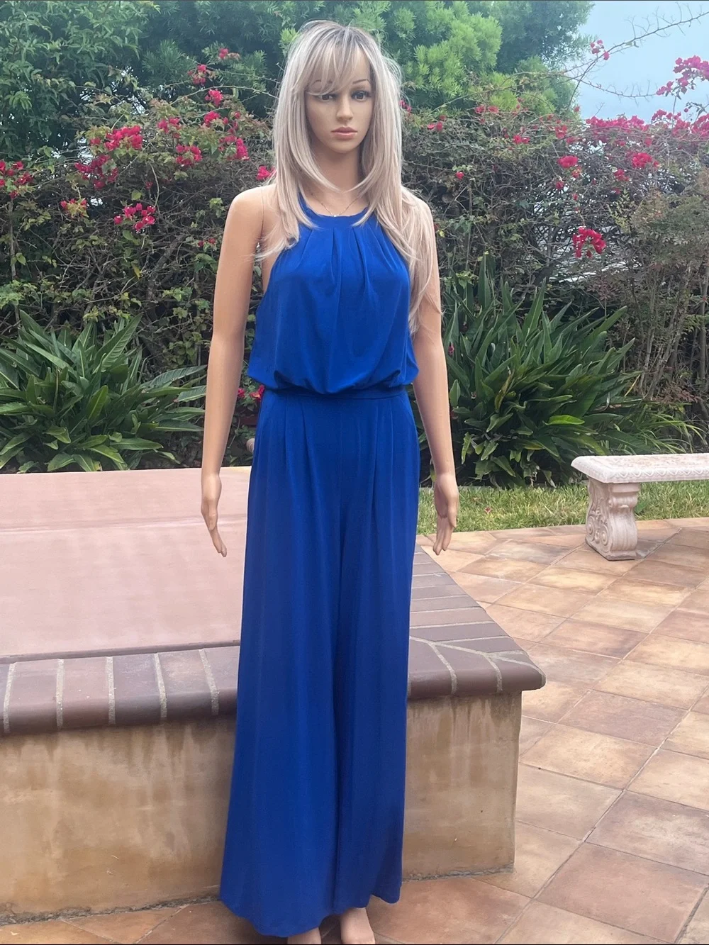 Vince Camuto Drapey Royal Blue Halter Jumpsuit - Picture 1 of 12